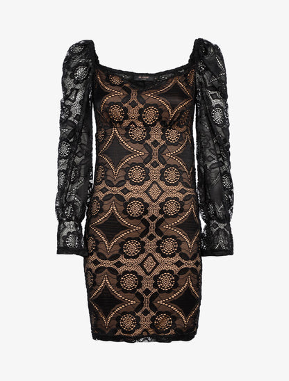 Robe en broderie fleurie - noir/camel - 1