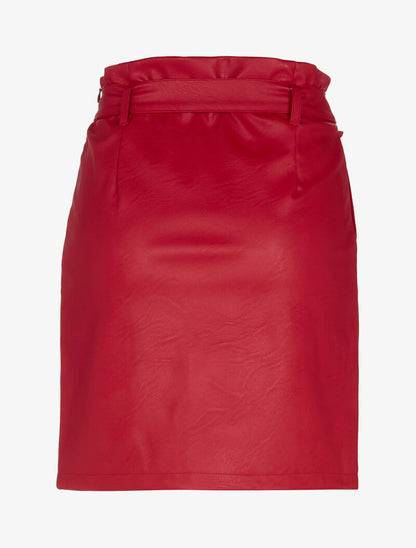 Jupe en simili à boutons argentés - rouge - 2