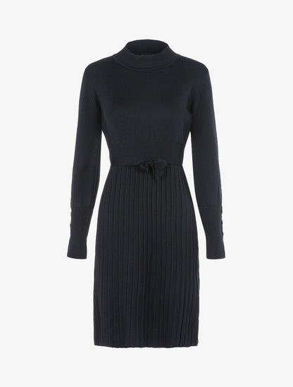 Robe gaufrée à manches bishop - noir - 1