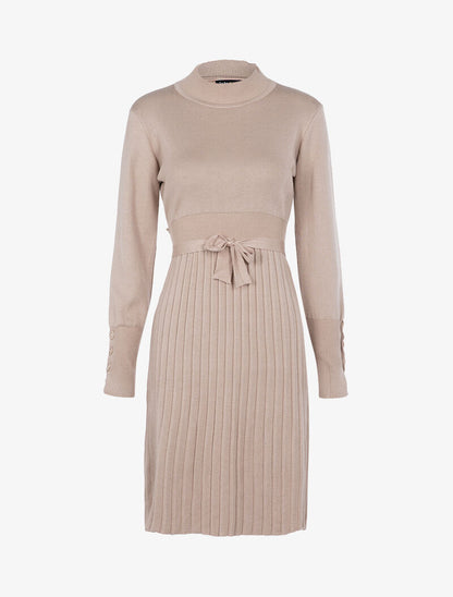 Robe gaufrée à manches bishop - beige rosé - 3