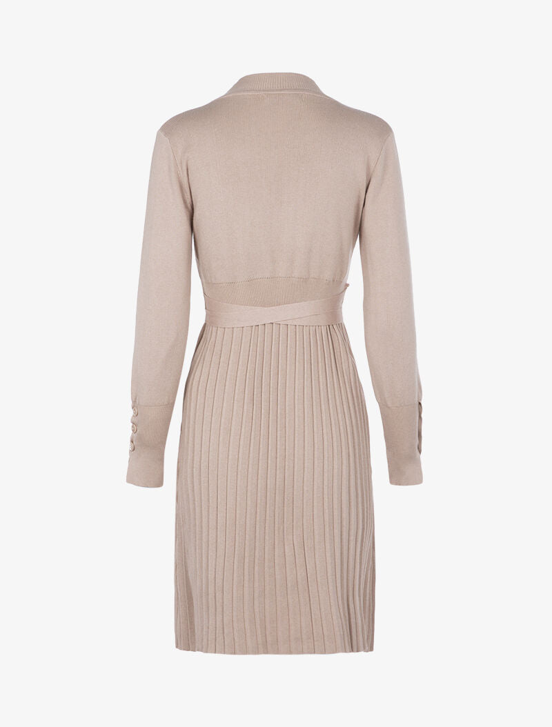 Robe gaufrée à manches bishop - beige rosé - 2