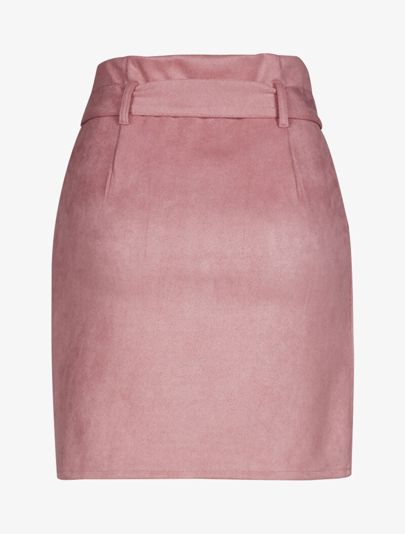 Jupe en suédine à boutons argentés - rose - 2