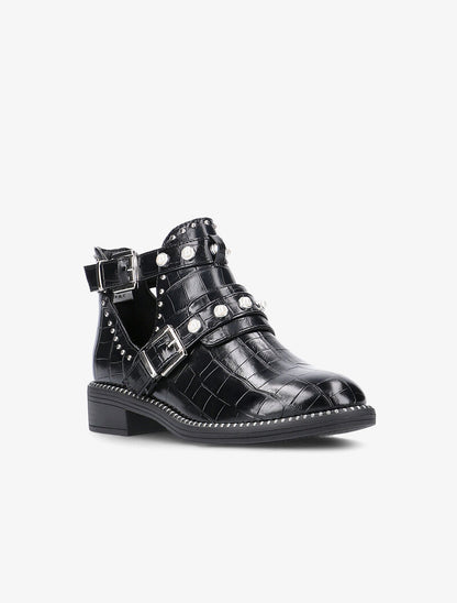 Bottines perlées à découpes - noir - 4
