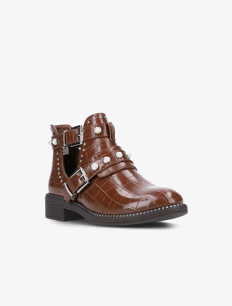 Bottines perlées à découpes - camel - 2