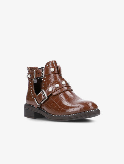 Bottines perlées à découpes - camel - 2