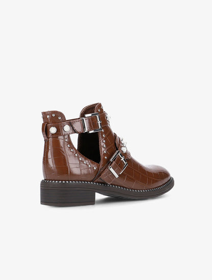Bottines perlées à découpes - camel - 4