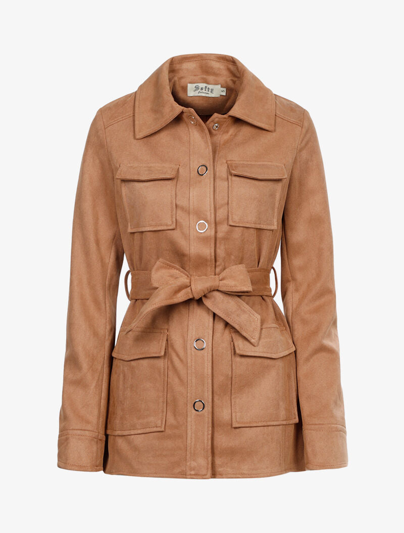 Veste suédée à boutons pression - camel - 1