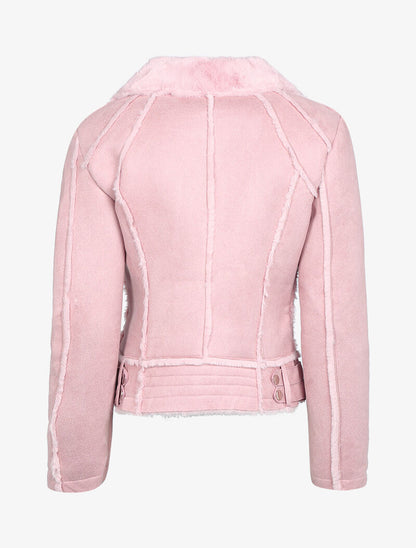 Veste suédée à col fourrure - rose - 2