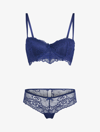 Ensemble à dentelle à fleurs et arabesques - marine - 1