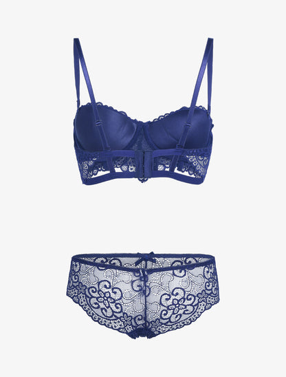 Ensemble à dentelle à fleurs et arabesques - marine - 2