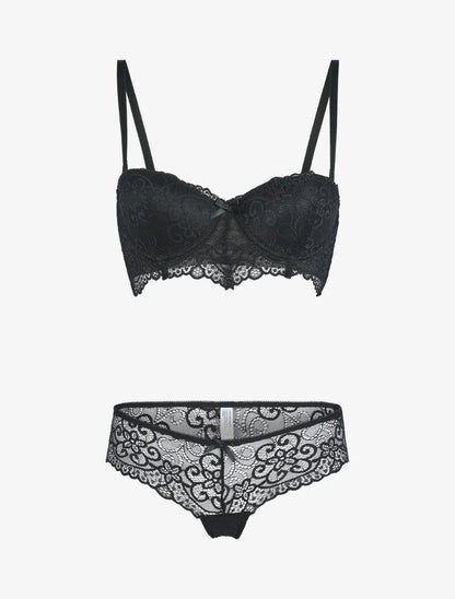 Ensemble à dentelle à fleurs et arabesques - noir - 1