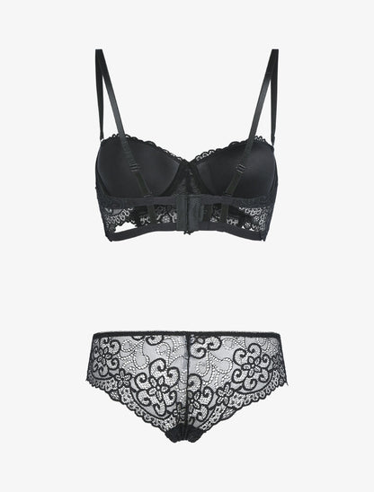 Ensemble à dentelle à fleurs et arabesques - noir - 2