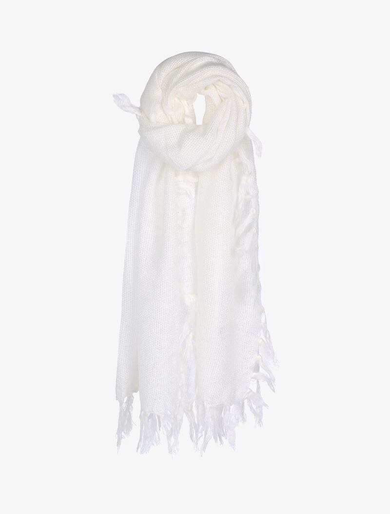 Echarpe effet tricot à franges - blanc - 1