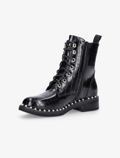 Boots croco à tour de semelle perlé - noir - 3