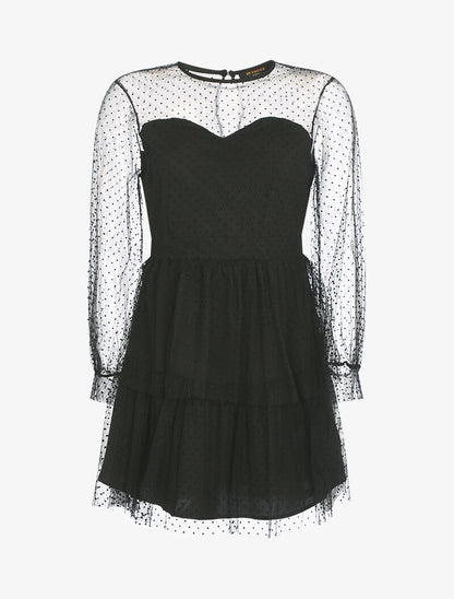 Robe patineuse en tulle à pois - noir - 1