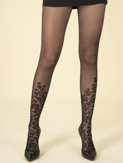 Collants à pieds motifs fleuri - noir - 1