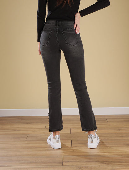 Jean flare empiécé dentelle - anthracite - 2