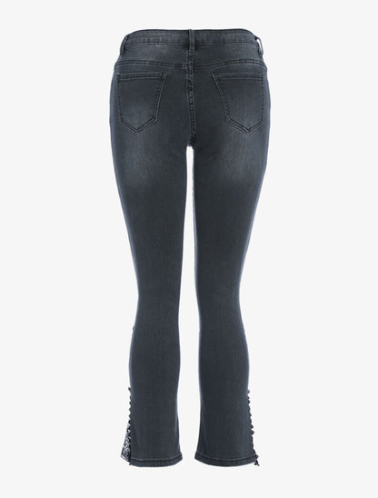 Jean flare empiécé dentelle - anthracite - 4