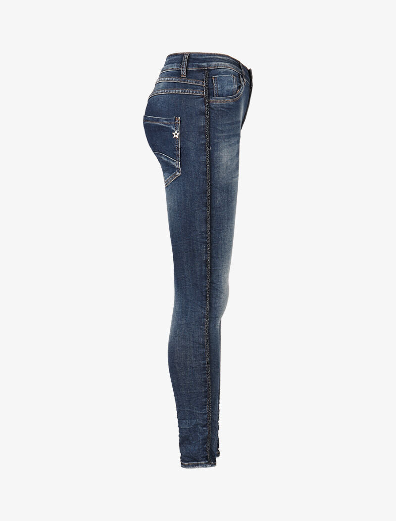 Jean à liseré de perles - denim foncé - 5