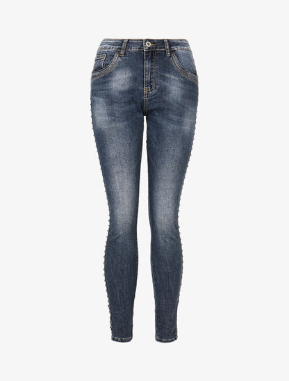 Jean à côtés stylisés à billes - denim foncé - 3