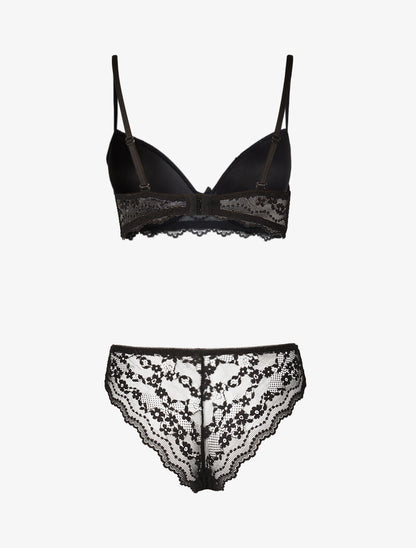 Ensemble push up en dentelle fleurie - noir - 2