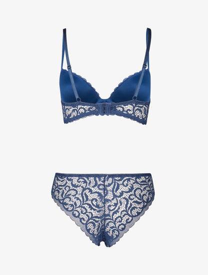 Ensemble push up en dentelle stylisée - bleu - 2