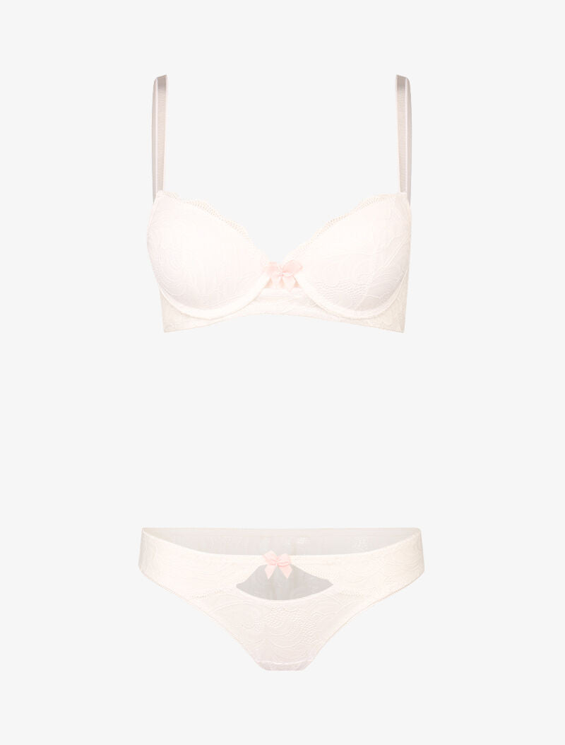 Ensemble push up en dentelle festonnée - blanc - 1