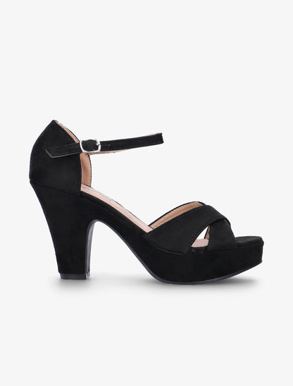 Sandales semi compensées à brides croisées - noir - 1