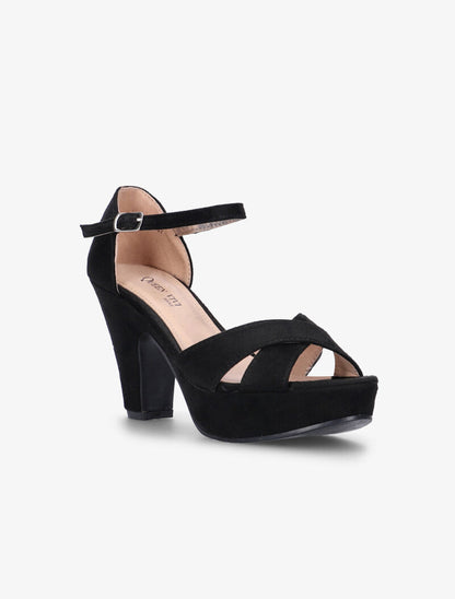 Sandales semi compensées à brides croisées - noir - 2
