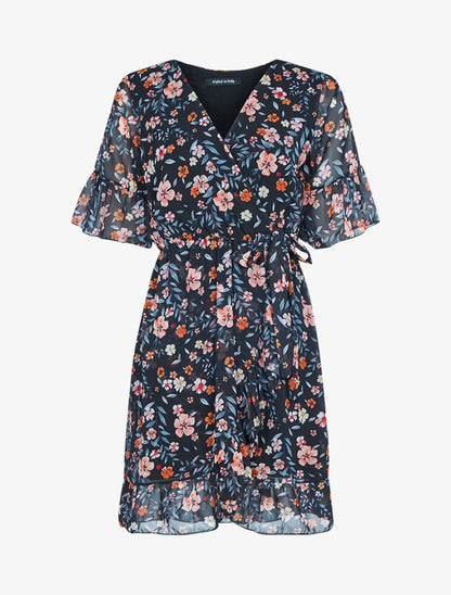 Robe fleurie effet portefeuille - noir - 3