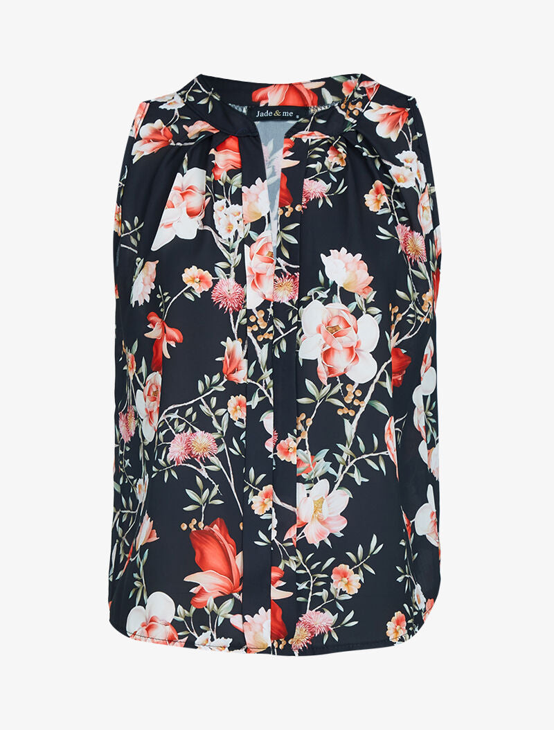 Top en voile à imprimé floral - noir - 1