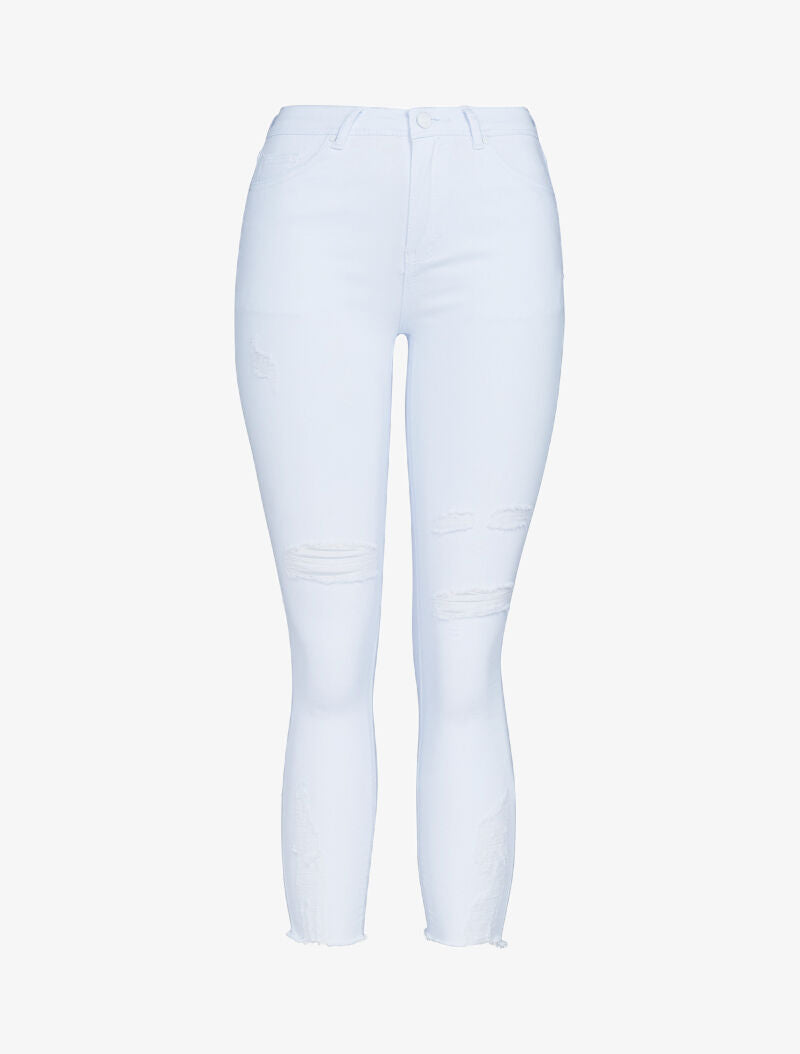 Jean 7/8 skinny effet déchiré destroy - blanc