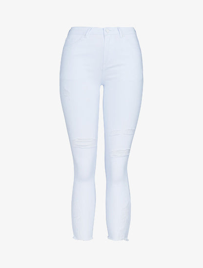 Jean 7/8 skinny effet déchiré destroy - blanc