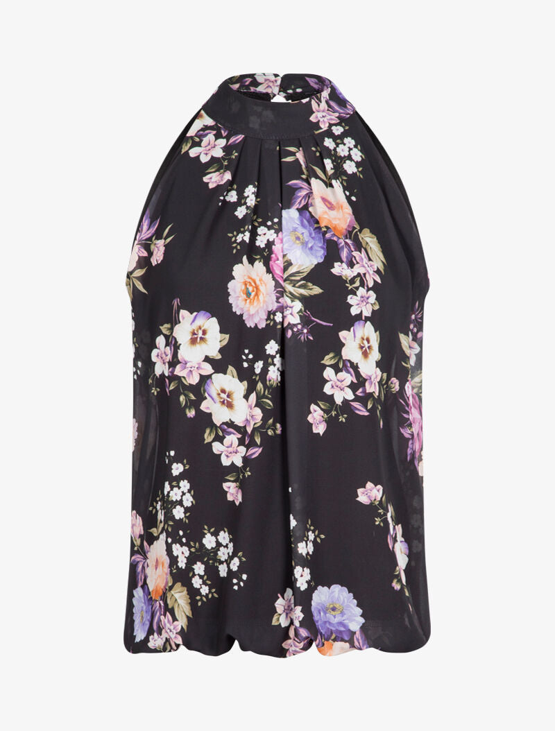 Top boule à imprimé floral - noir - 1