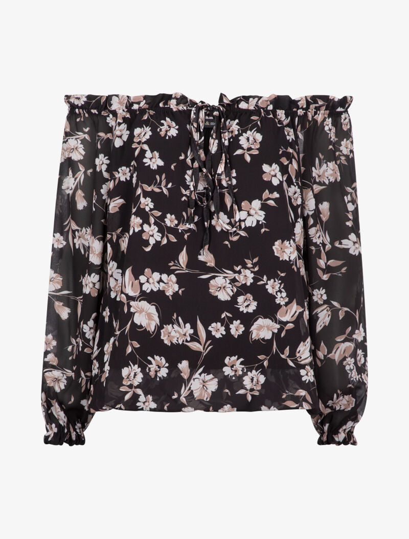 Blouse à col bardot à imprimé floral - noir - 2