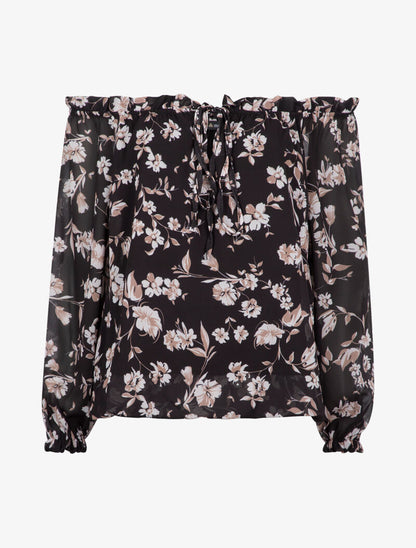 Blouse à col bardot à imprimé floral - noir - 2