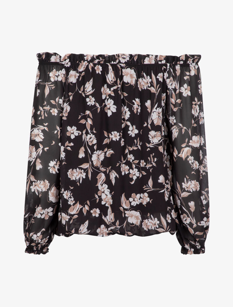 Blouse à col bardot à imprimé floral - noir - 3