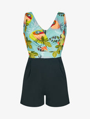 Combishort à buste imprimé floral - turquoise - 4