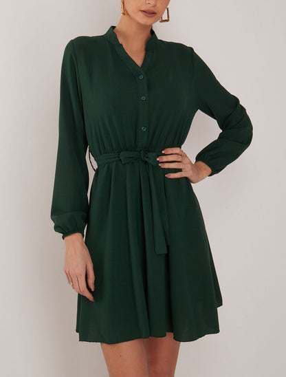 Robe patineuse à col mao - vert foncé - 4
