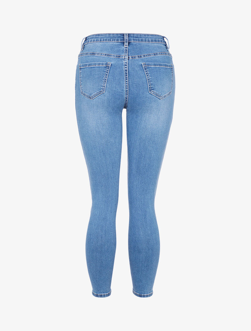 Jean 7/8 slim bords asymétriques - bleu denim
