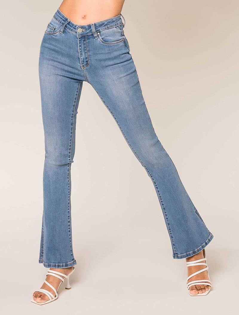 Jean flare à côtés fendus - bleu denim - 1