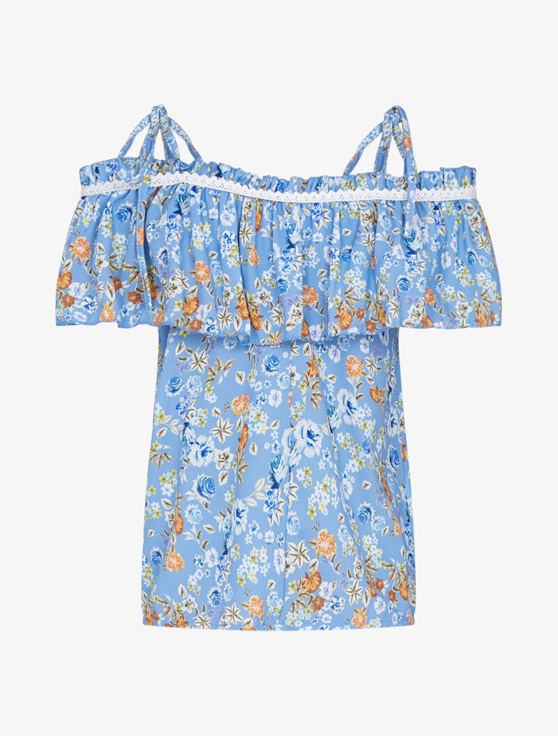 Top fleuri à épaules nues - bleu ciel - 2