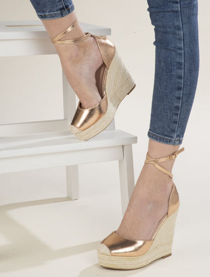 Compensées à tour de cheville double - champagne - 6