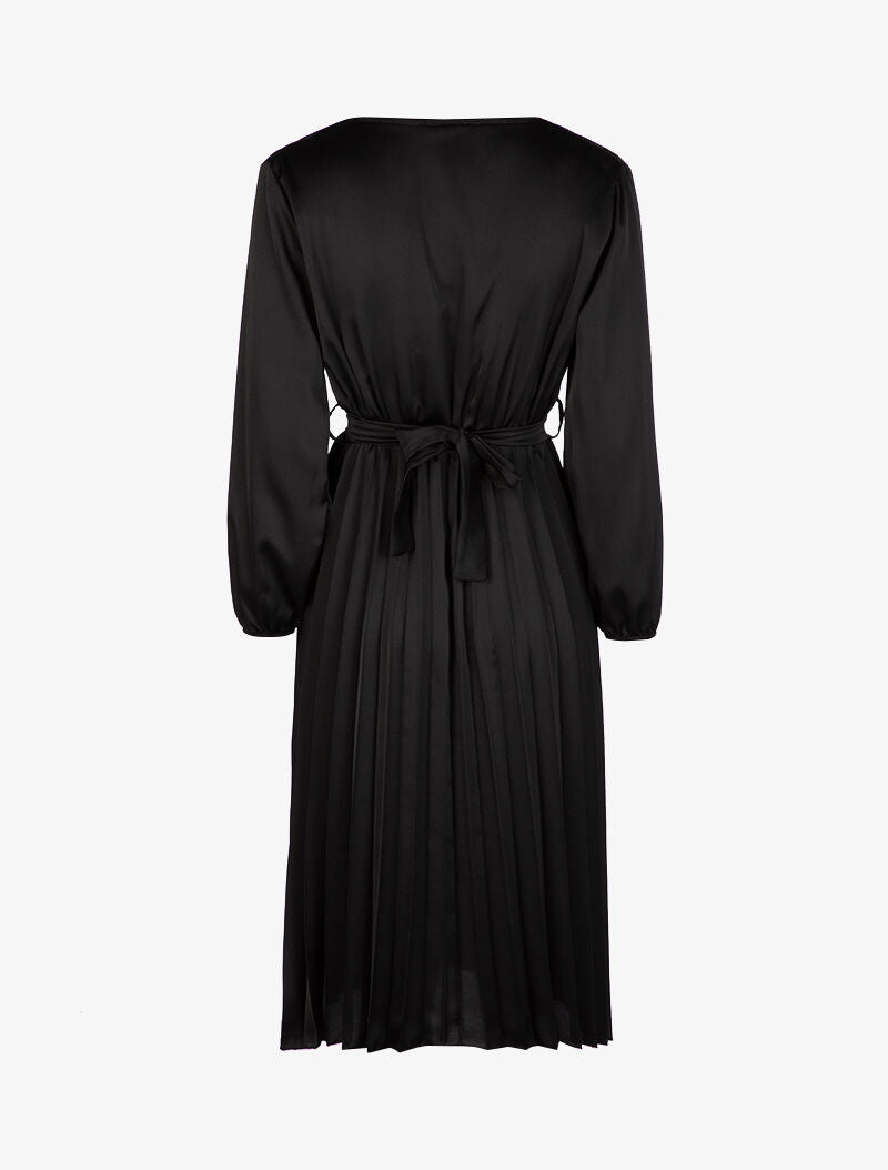 Robe satinée à bas gaufré - noir - 2