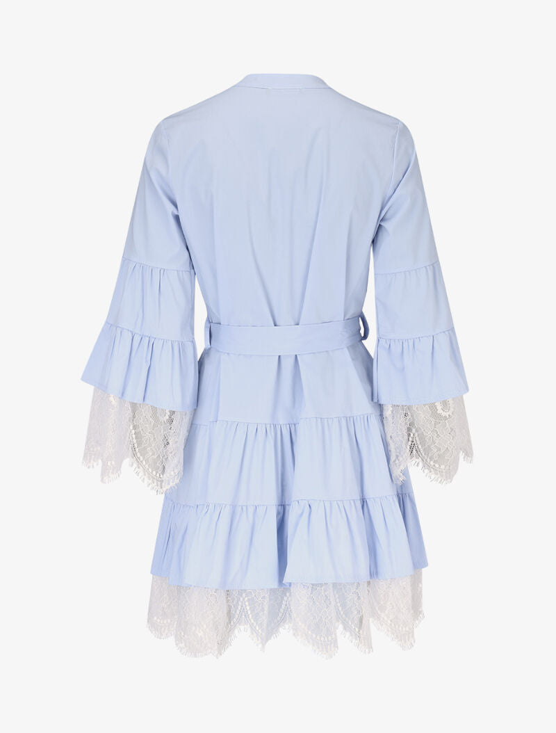 Robe trapèze à volants et dentelle - bleu ciel - 2