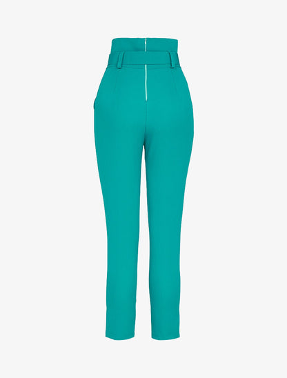 Pantalon 7/8 à taille empire ceinturée - turquoise