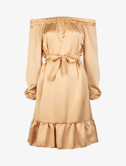 Robe satinée à bord volanté - or - 3