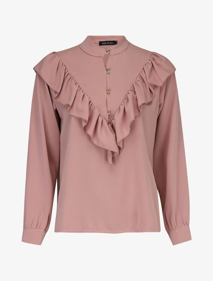 Blouse boutonnée et volantée - rose - 3