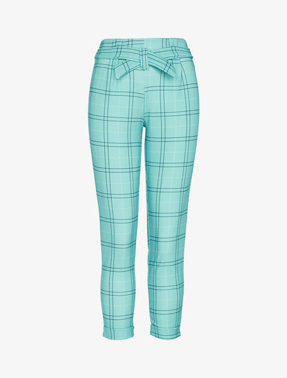 Pantalon 7/8 à imprimé tartan - turquoise