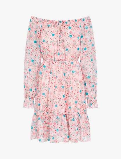 Robe fleurie à col bardot - rose - 1